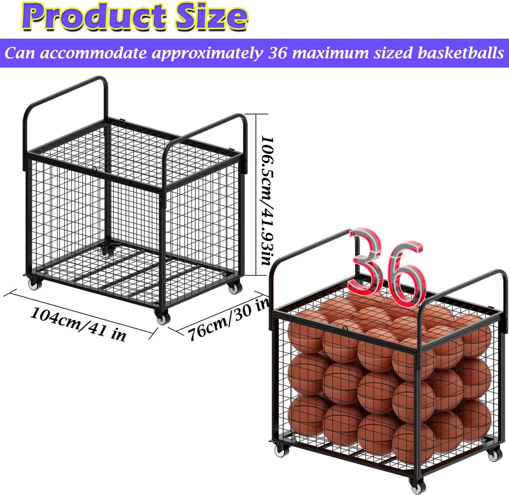 Skiennix Basketball Cart - Mobile Sports Equipment Organizer with Wheels | Durable Metal Storage for Indoor/Outdoor Use