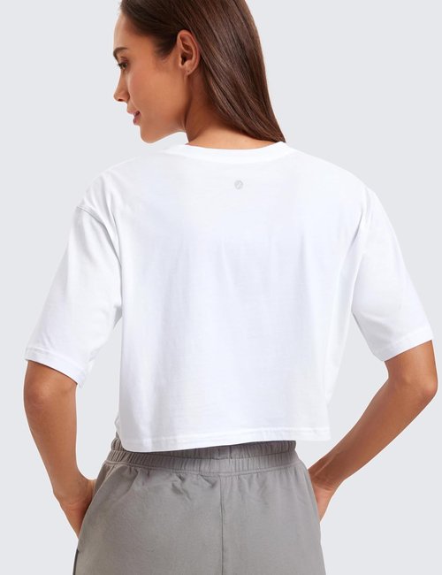 CRZ YOGA Pima Cotton Crop T-Shirts for Women - Comfortable Athletic Short Sleeve Tops