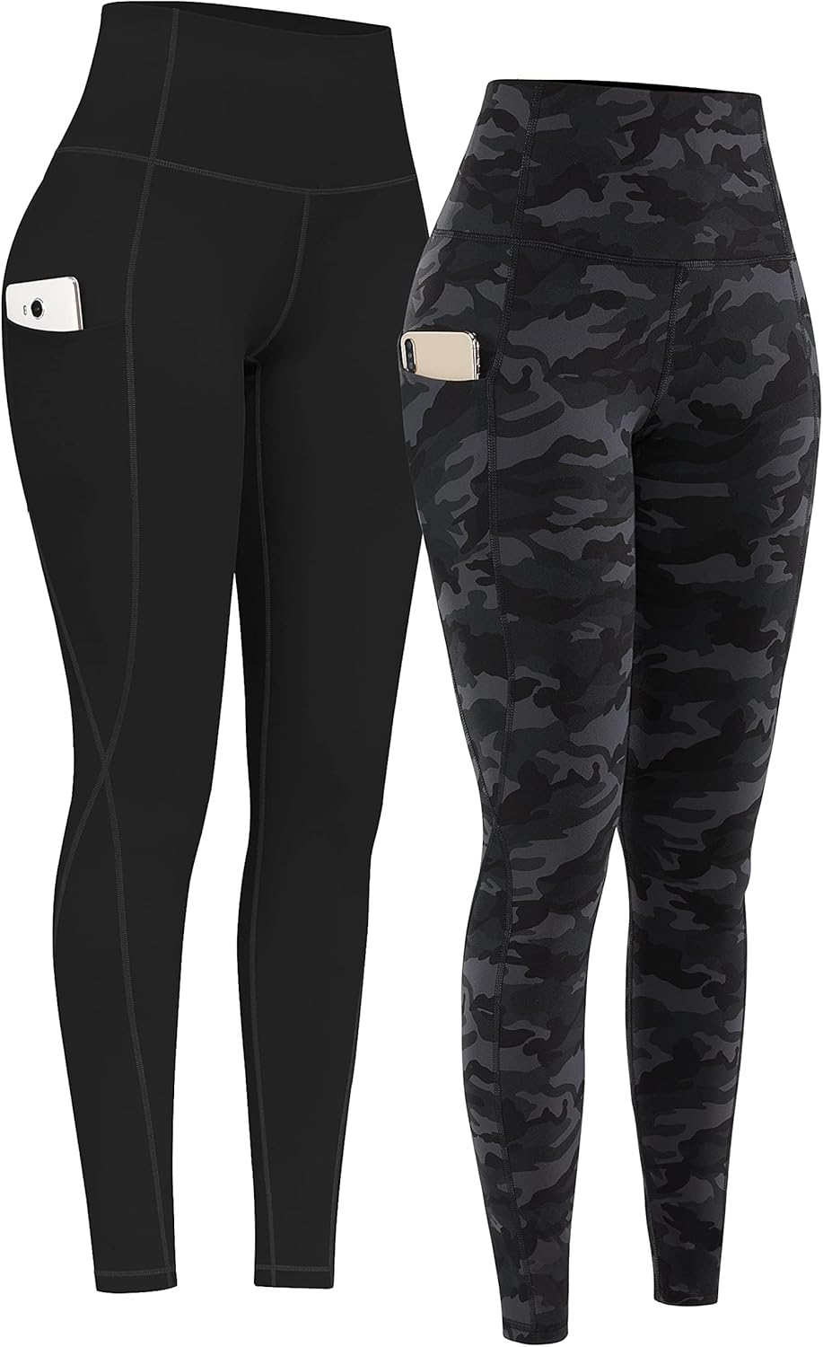 PHISOCKAT High Waist Yoga Pants - Tummy Control Leggings with Pockets | 4-Way Stretch, 2 Pack