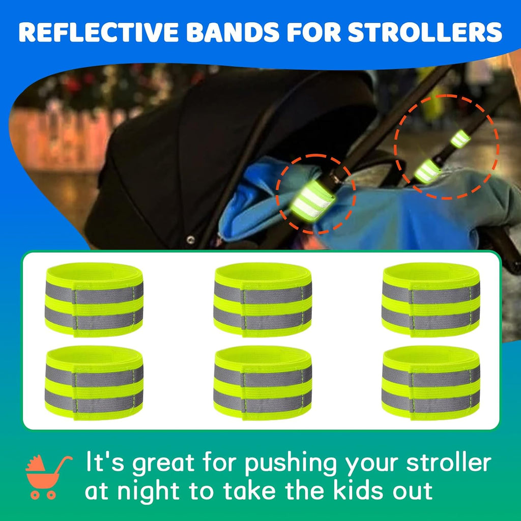 Skiennix Reflective Bands - High Visibility Elastic Reflectors for Strollers | 6-Pack for Night Safety