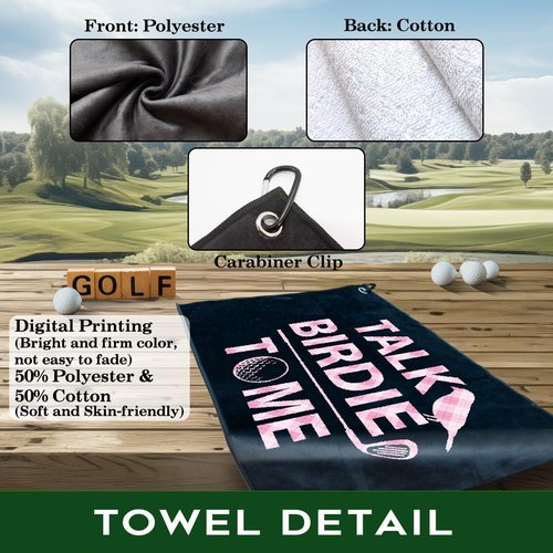 rofiowa Talk Birdie to Me Polyester and Cotton Blend Printed Golf Towel, Funny Pink Golf Accessories for Women, Golf Gift for Golf Fan Her, Golf Lover Birthday Gift, Black 3, OGT043