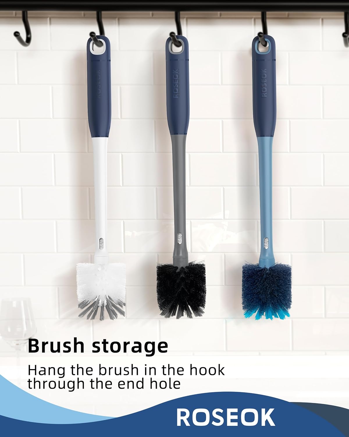 ROSEOK 2-in-1 Long Handle Bottle Brush - Perfect for Cleaning Glasses & Sports Bottles | Navy Blue, 1 Pack