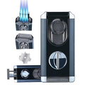 Reetsing Windproof Triple Jet Flame Torch Lighter with Stand – Refillable and Adjustable 3 Flame Lighter with Built-in V-Cut, Quality Gift for Men（Without Butane）
