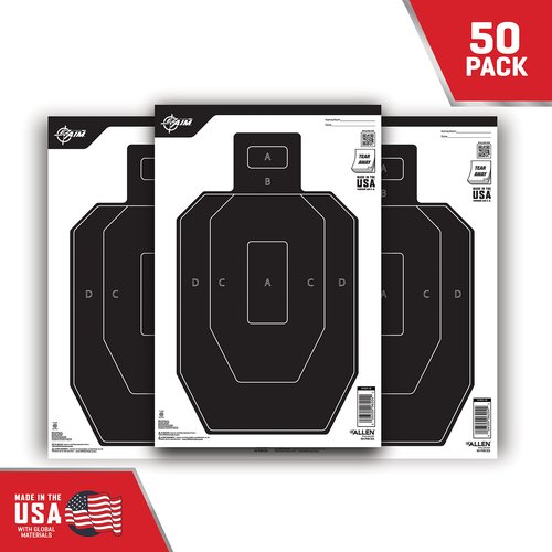 Allen Company EZ Aim Paper Shooting Targets, IPSC Silhouette, Peel Away Target Pad, 12" W x 18" H, 50-Pack, Black/White