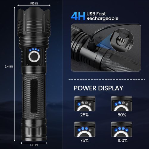 MILAOSHU 4 Pack Flashlight Rechargeable 99,000 High Lumens, Super Bright Rechargeable Flashlights for Home, Powerful LED Flash Light with 5 Light Modes, IPX7 Waterproof for Outdoor, Camping