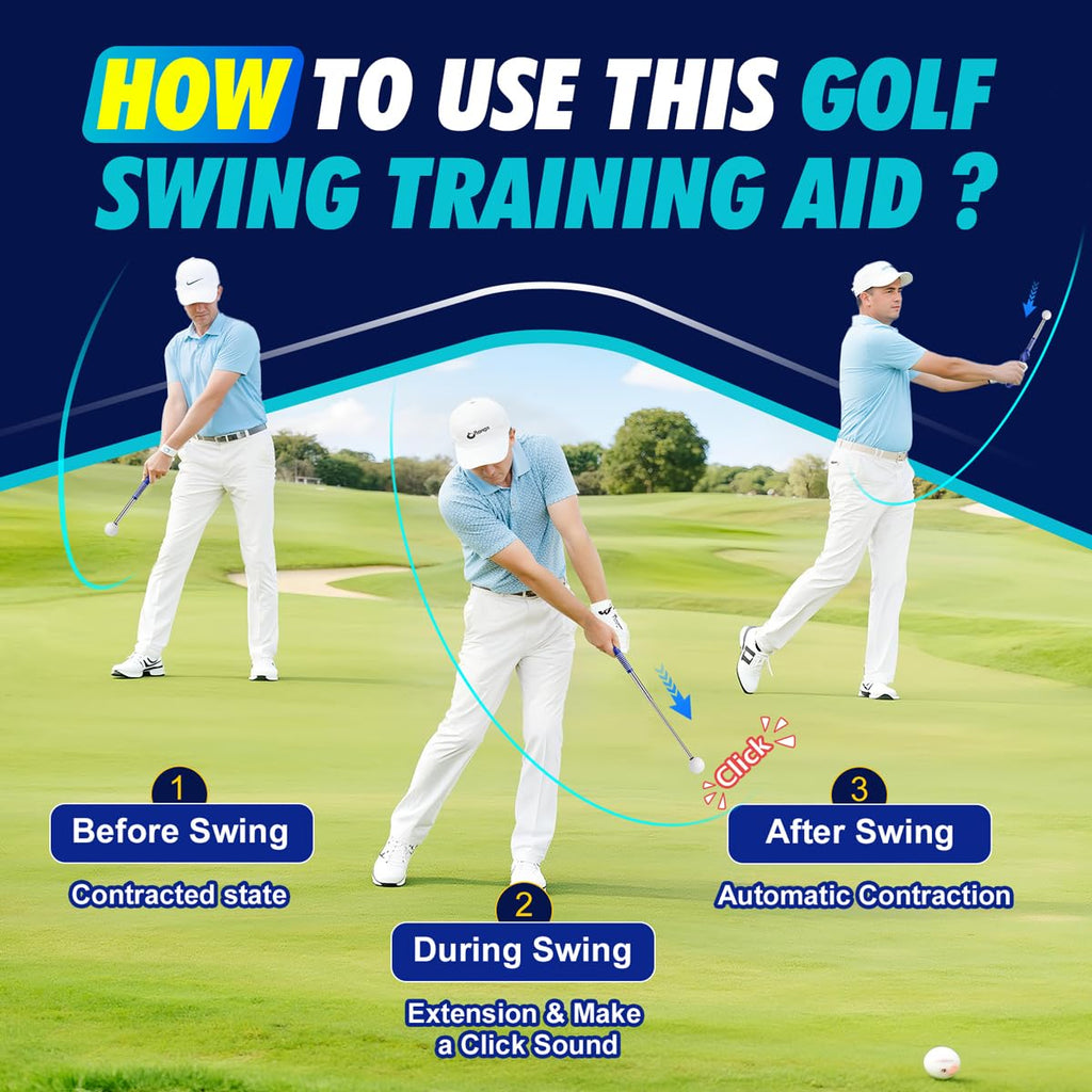 Rpiuago Retractable Golf Swing Training Aid, Right-Handed Golf Swing Trainer with Click Feedback, Tempo Stick Golf to Improve Strength & Tempo with Arm Band, Ideal for Beginners, Indoor & Outdoor Use