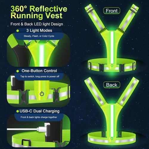 LED Reflective Vest - High Visibility Rechargeable Light-Up Running Gear for Night Safety | Adjustable for Men & Women