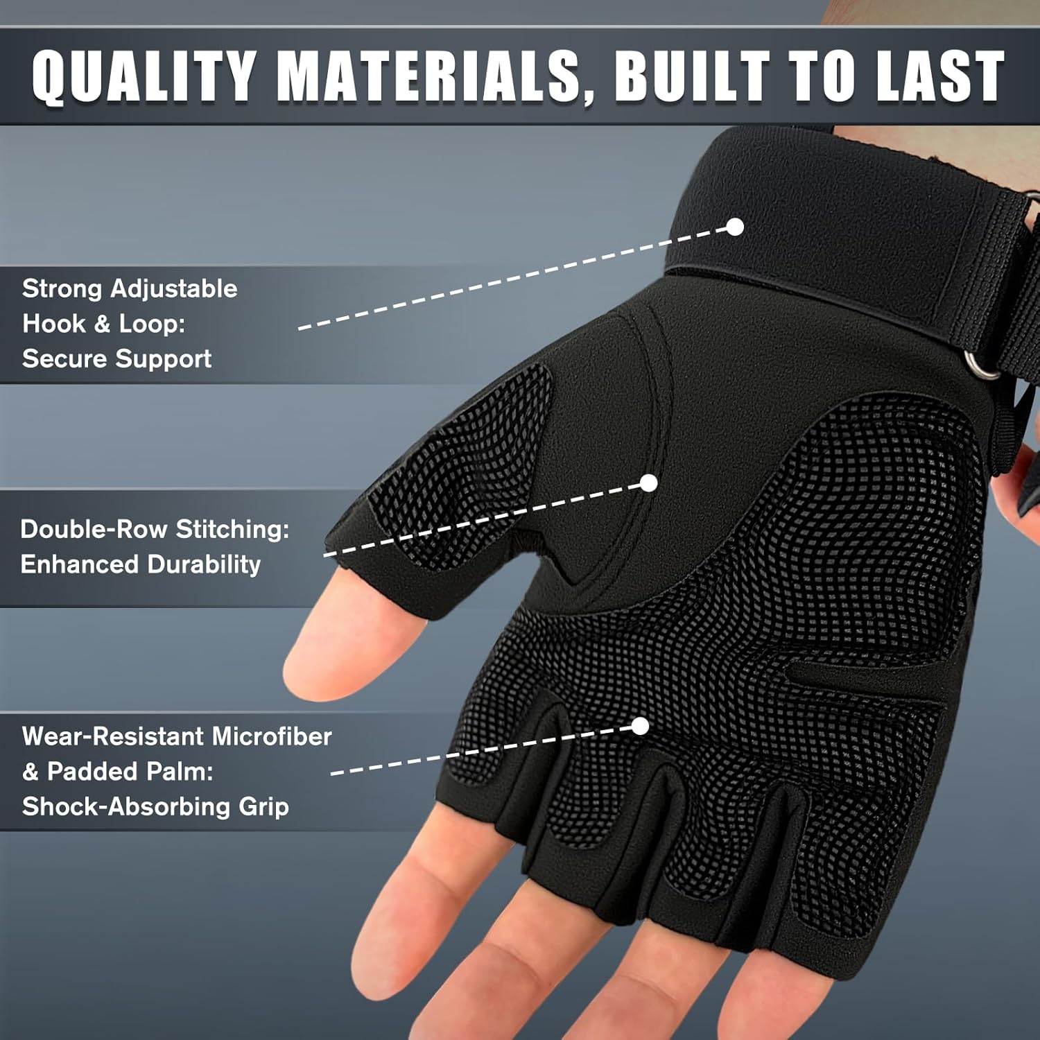 Wallke Tactical Fingerless Gloves - Comfortable Touchscreen Gloves with Knuckle Protection for Cycling, Climbing, and More