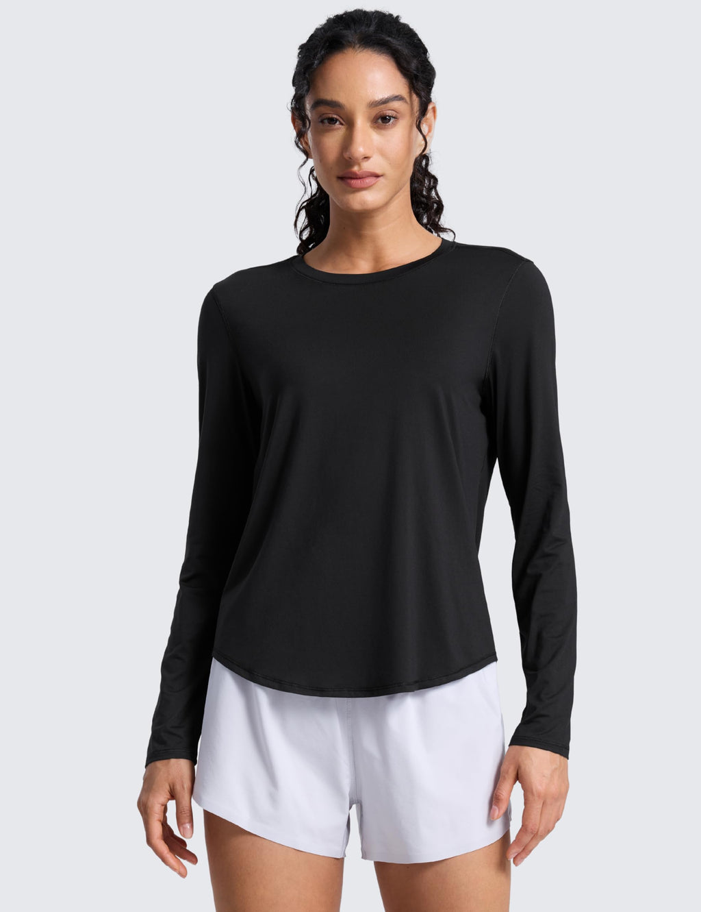 CRZ YOGA Lightweight Workout Long Sleeve Shirts for Women - Gym Running Fall Athletic Training T-Shirts High Neck Tops Black Medium