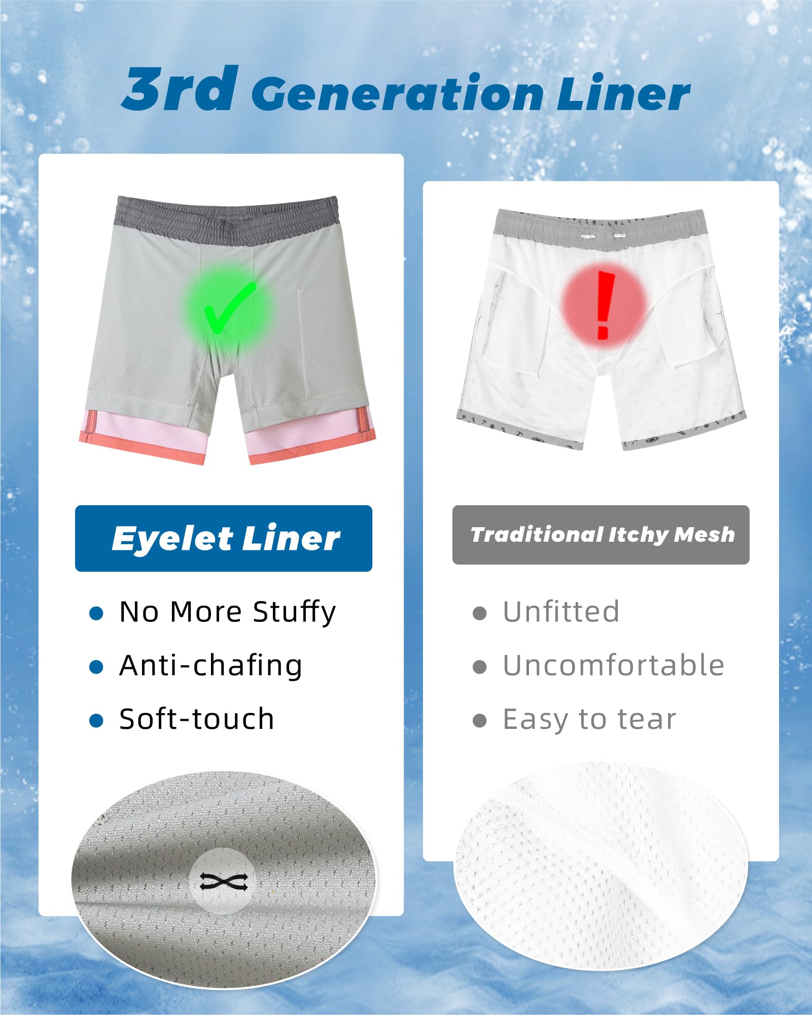 SURF CUZ Mens Swim Trunks with Compression Liner Quick Dry Swim Shorts 7" Swimming Trunks Stretch Zipper Pockets,Pink Stripes,L