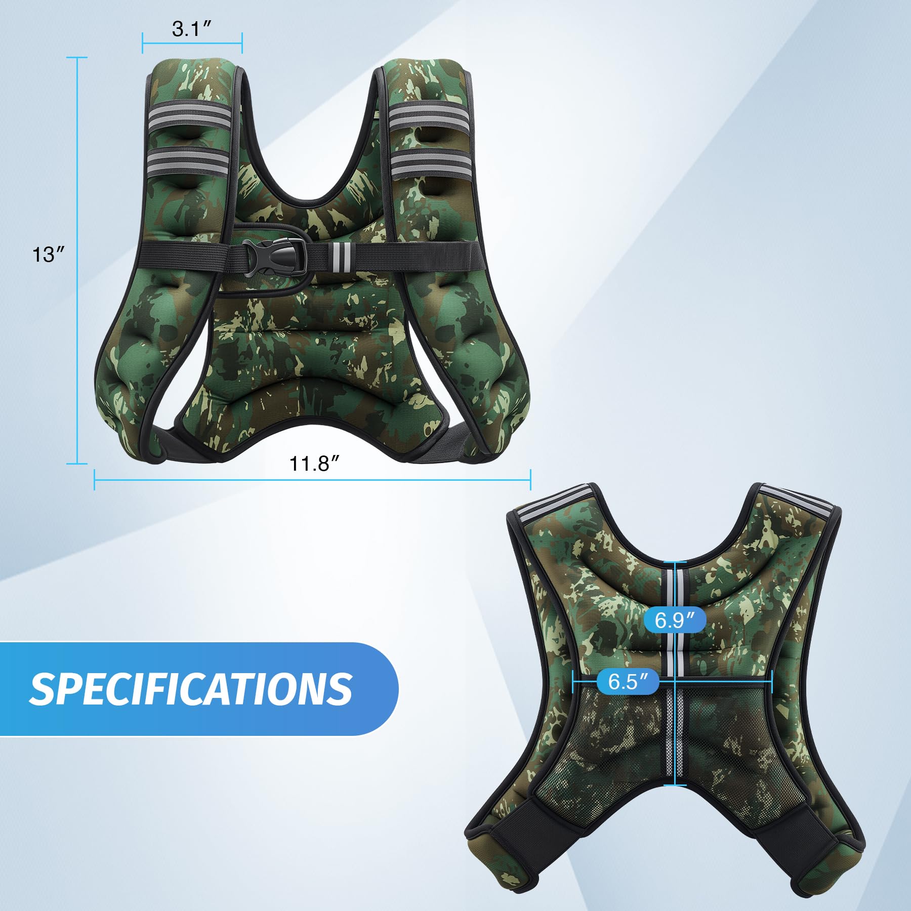 ZELUS Weighted Vest, 6lb/8lb/12lb/16lb/20lb/25lb/30lb Weight Vest for Men Women with Storage Pocket Reflective Strips for Workout Strength Training Running Muscle Building, Green Camo (6 lb)