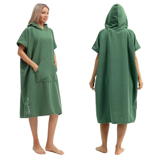 Eunzel Surf Poncho Changing Robe with Hood for Men & Women, Absorbent Quick Dry Microfiber Wetsuit Changing Towel with Pocket for Surfing, Beach, Swim & Outdoor Sports, Army Green