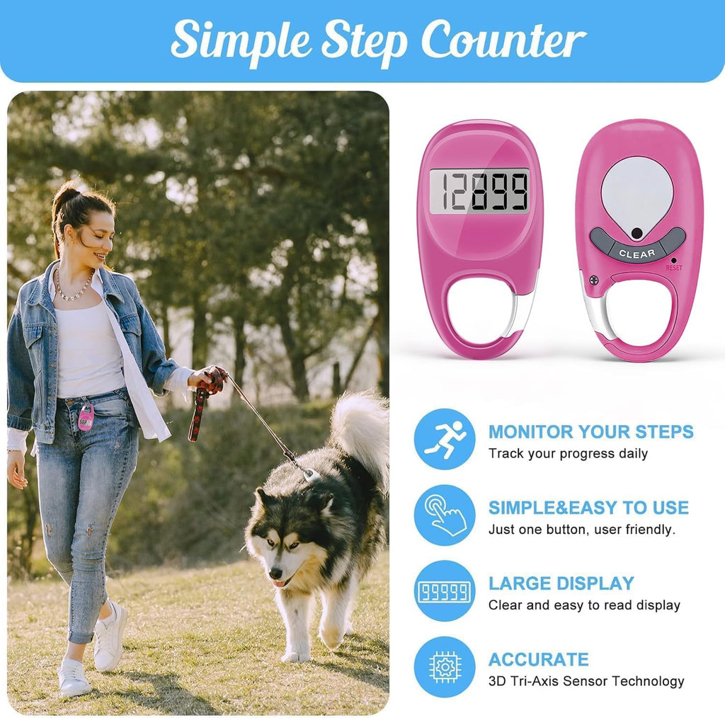 Skiennix Pedometer - Accurate Step Tracker with Carabiner | 3D Walking Counter for Men & Seniors