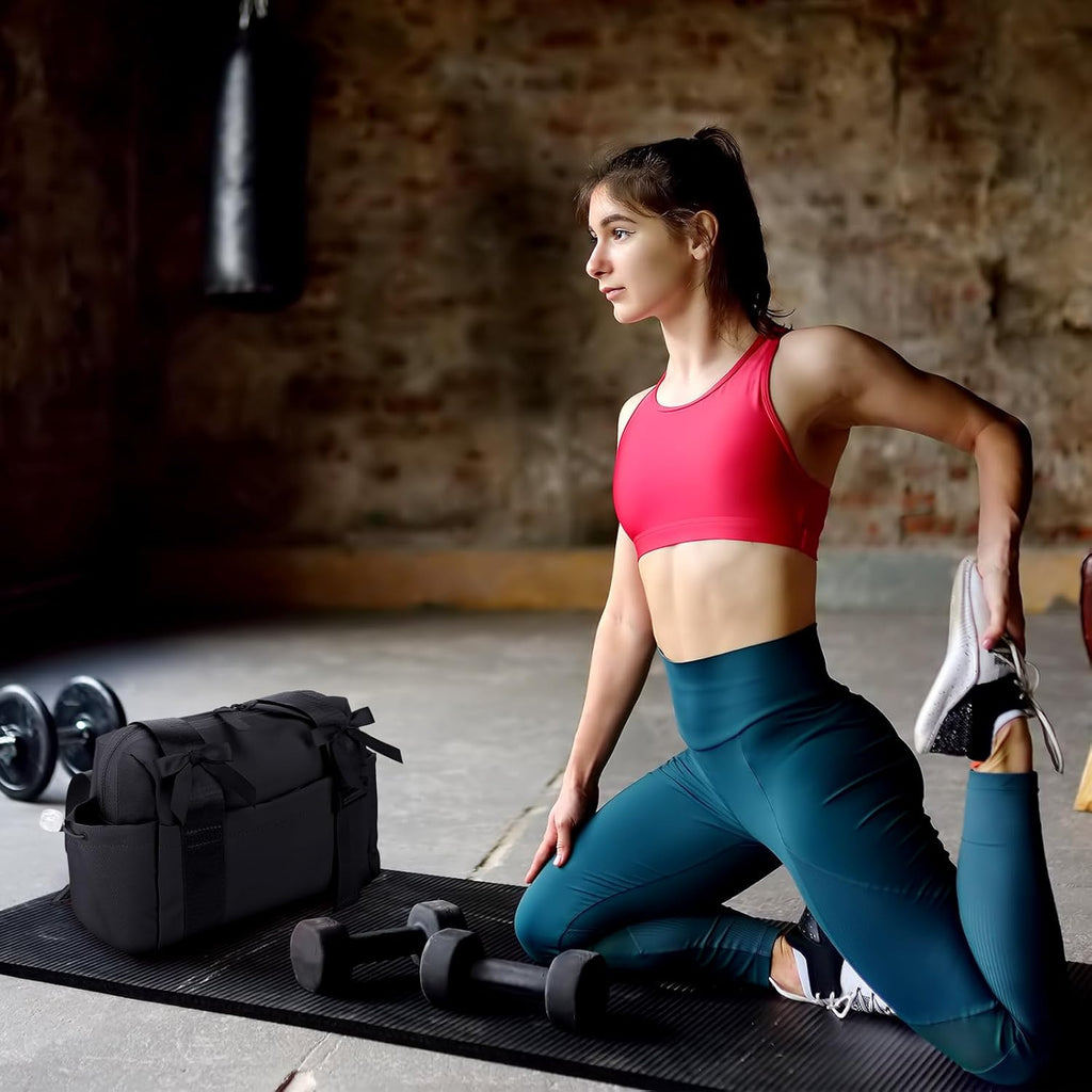Skiennix Mini Gym Bag for Women - Stylish Black Coquette Duffle with 5 Bow Accessories | Perfect for Travel & Yoga