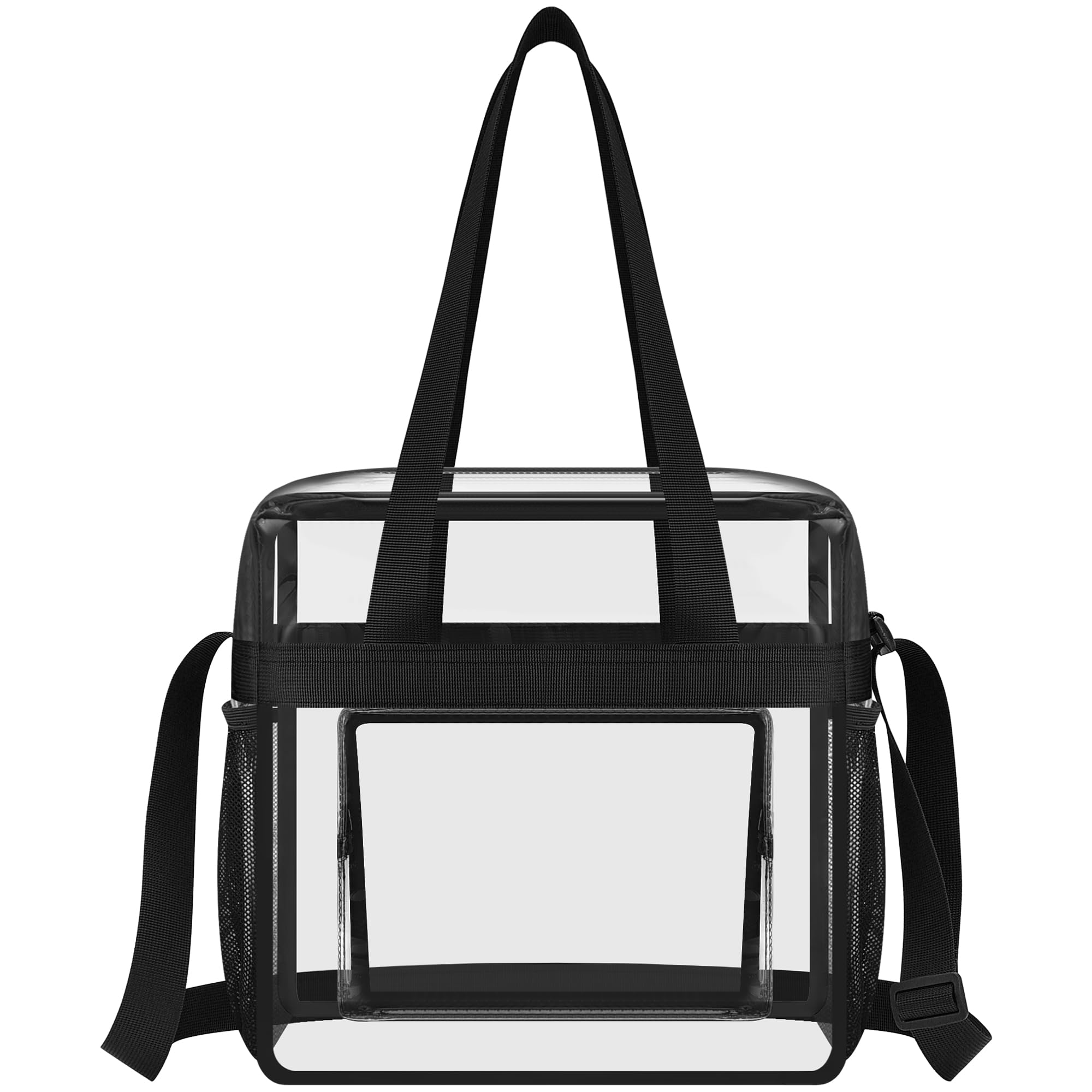 XCU Clear Bag for Stadium Events Clear Tote Bag for Women & Men 12x6x12 Clear Stadium Bag with Zipper Pocket Lunch Bags for Work Sports Games Concert Gym, Black