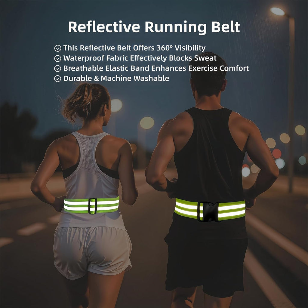 Reflective Running Belt - High Visibility Safety Gear for Men, Women & Kids | Adjustable 2-Pack