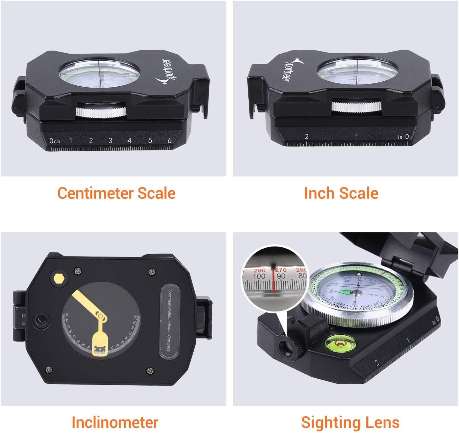 Sportneer Multifunctional Compass - Army Green & Black with Inclinometer for Camping & Backpacking