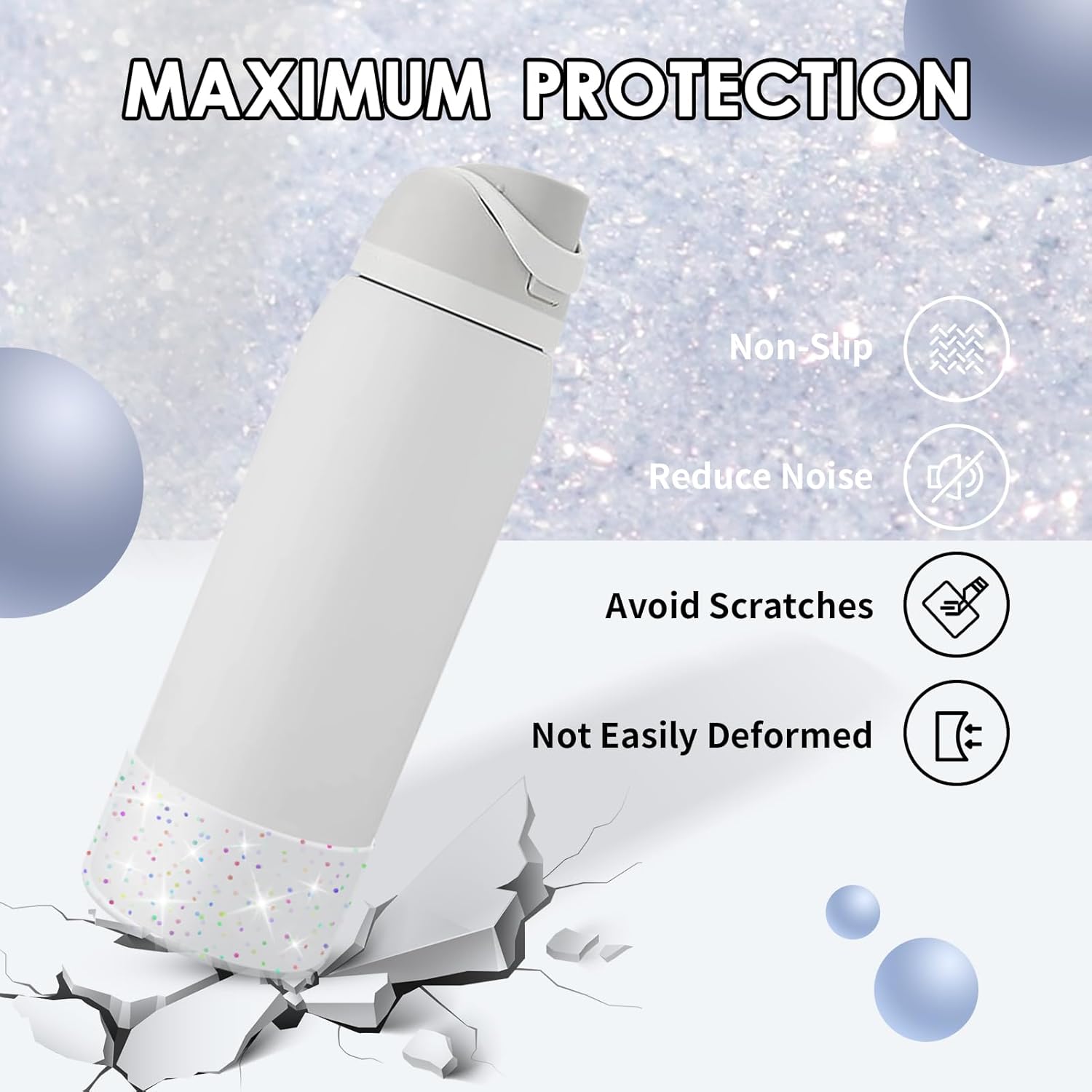 Owala Protective Glitter Silicone Boot - Bling Cup Sleeve for 24oz, 32oz, 40oz Water Bottles