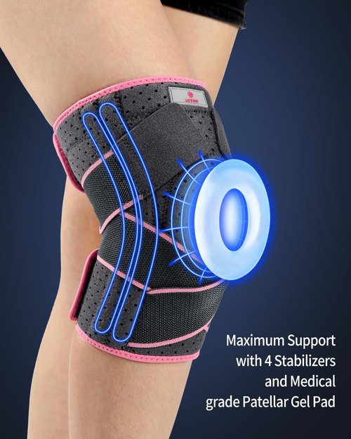 ABYON Knee Brace for Women Plus Size for Meniscus Tear, ACL, Arthritis.Knee Braces with Dual Side Stabilizers & Crossed Compression Straps Maximum Support for Knee Pain Relief and Fast Recovery - Please Check Sizing Video Before Buying