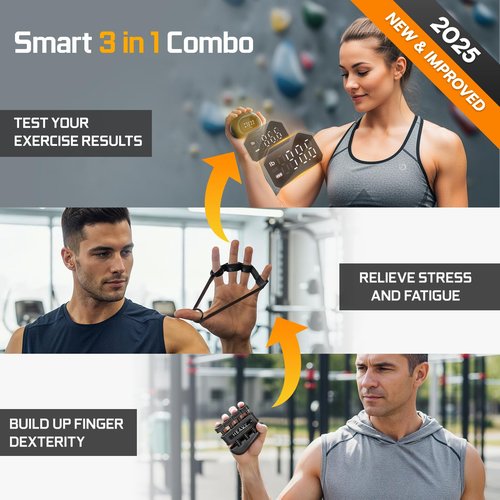 Funny Palm Grip Strength Tester Trainer - Strength Dynamometer Rechargeable Hand Exercising Device for Hand and Finger Grip Tester with Finger Exerciser Stretcher Workout Equipment Orange Black