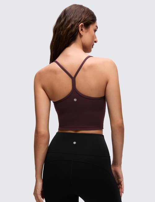 CRZ YOGA Butterluxe Y Back Crop Tank Tops for Women - Spaghetti Straps Racerback Padded Yoga Workout Longline Sports Bras Ripe Plum Small