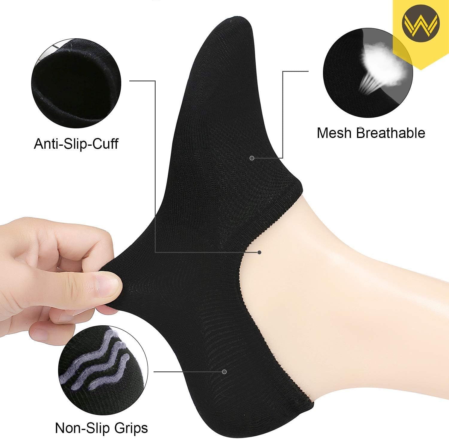 WANDER No Show Socks - 10 Pairs Cotton Non-Slip Low Cut Invisible Loafer Socks | Unisex Sizes 6-14