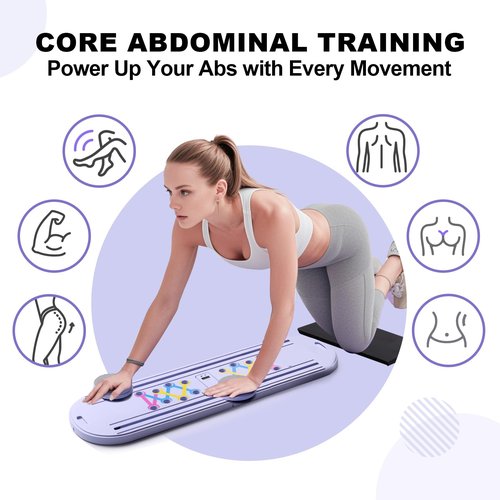 Pilates Board, Multi-Pilates Reformer Set, 6-in-1 Portable Foldable Ab Board Trainer Exercise Machine for Home with Digital Display, Pilates Board for Women