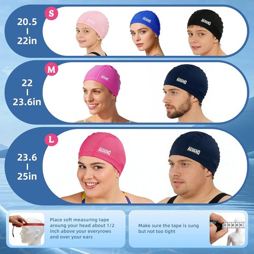 Aegend Swim Cap - Silicone Waterproof Fabric for Youth & Adults | Breathable, High Elasticity, 2 Sizes Available