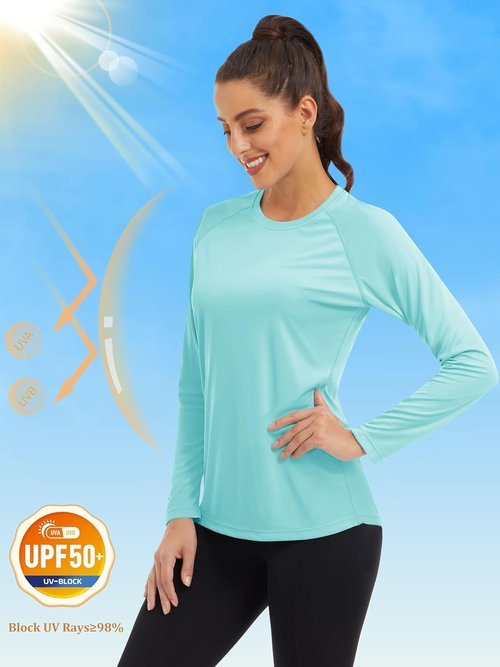 MAGCOMSEN Women's Long Sleeve Sun Protection Shirt - UPF 50+ for Hiking, Fishing & Workouts