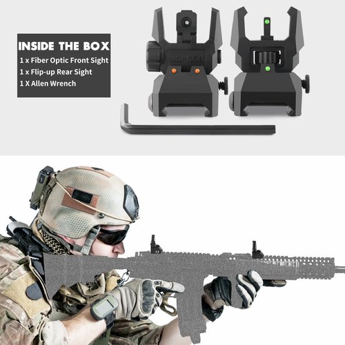 TPRCOL Flip Up Sight Front and Rear Flip Lightweight Sights,with Green Red Fiber Optics Dots, Mounted on Any Picatinny Rail (Fiber Optics Black)