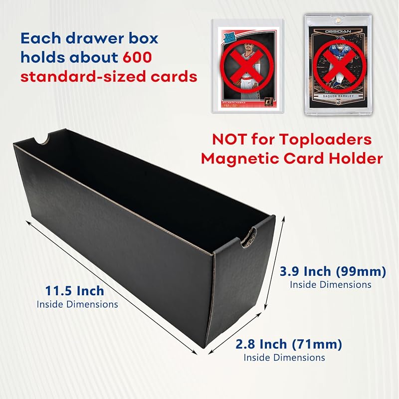 12-Drawer Trading Card Storage Box with 50 Dividers - MTG, Baseball & Sports Cards Collector Box (Black, 12 Drawers)