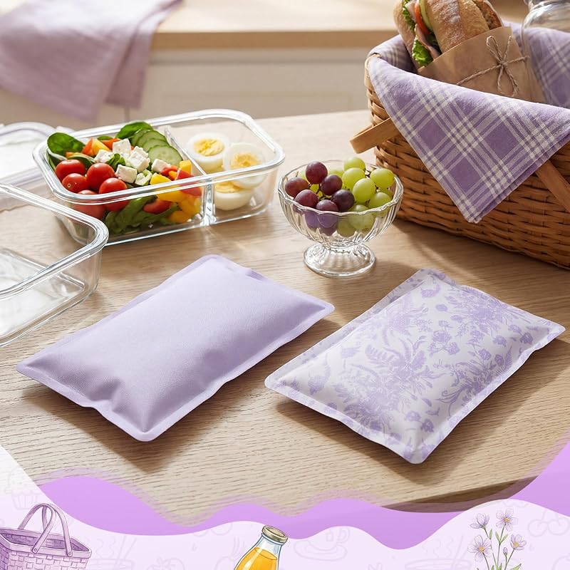 2 Pcs Ice Packs for Lunch Box Bag - Purple Floral Variation