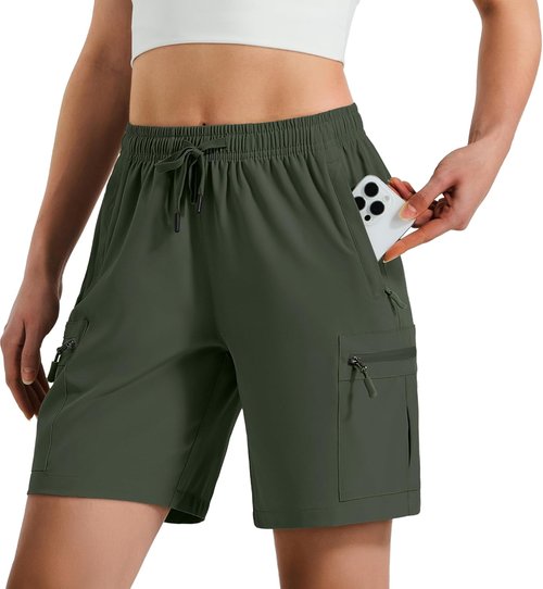 Hugut Women's Lightweight Hiking Cargo Shorts - Quick Dry, Water Resistant with Zipper Pockets | Perfect for Travel & Golf