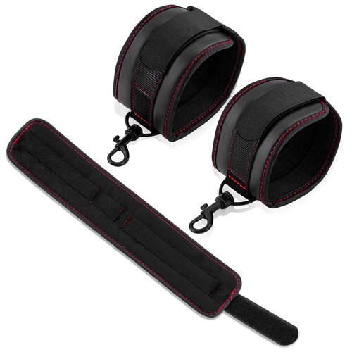 Spreader Bar Heavy Duty Stainless Steel Adjustable Bar with 4 pcs PU Cushioned Straps for Yoga, Pilates, Fitness Training, Home Gym Equipment and more. (Black+Black Magical Tape)