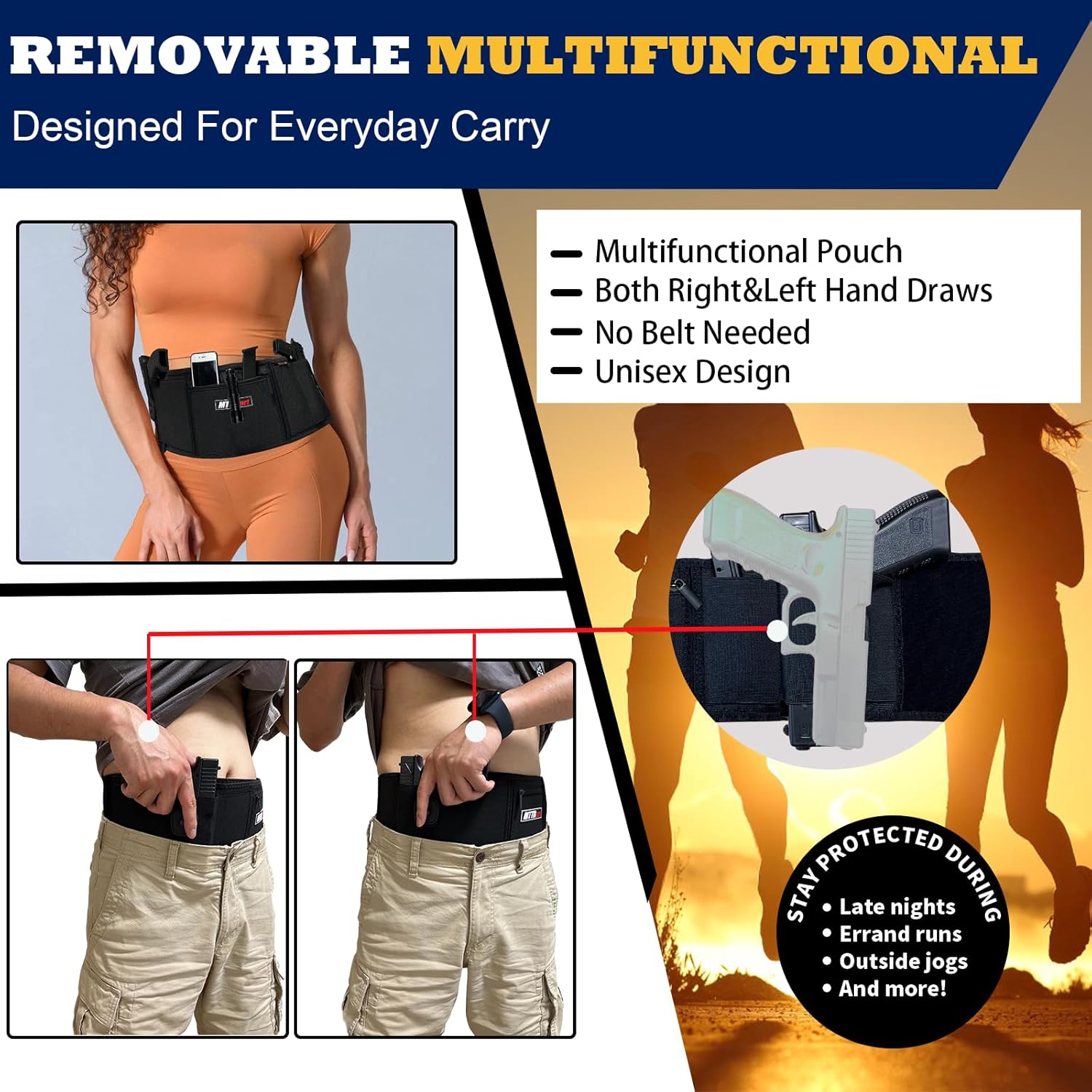 Skiennix Belly Band Holster - Concealed Carry for 2 Guns | Adjustable Tactical Waistband, Fits S&W, Glock, Ruger