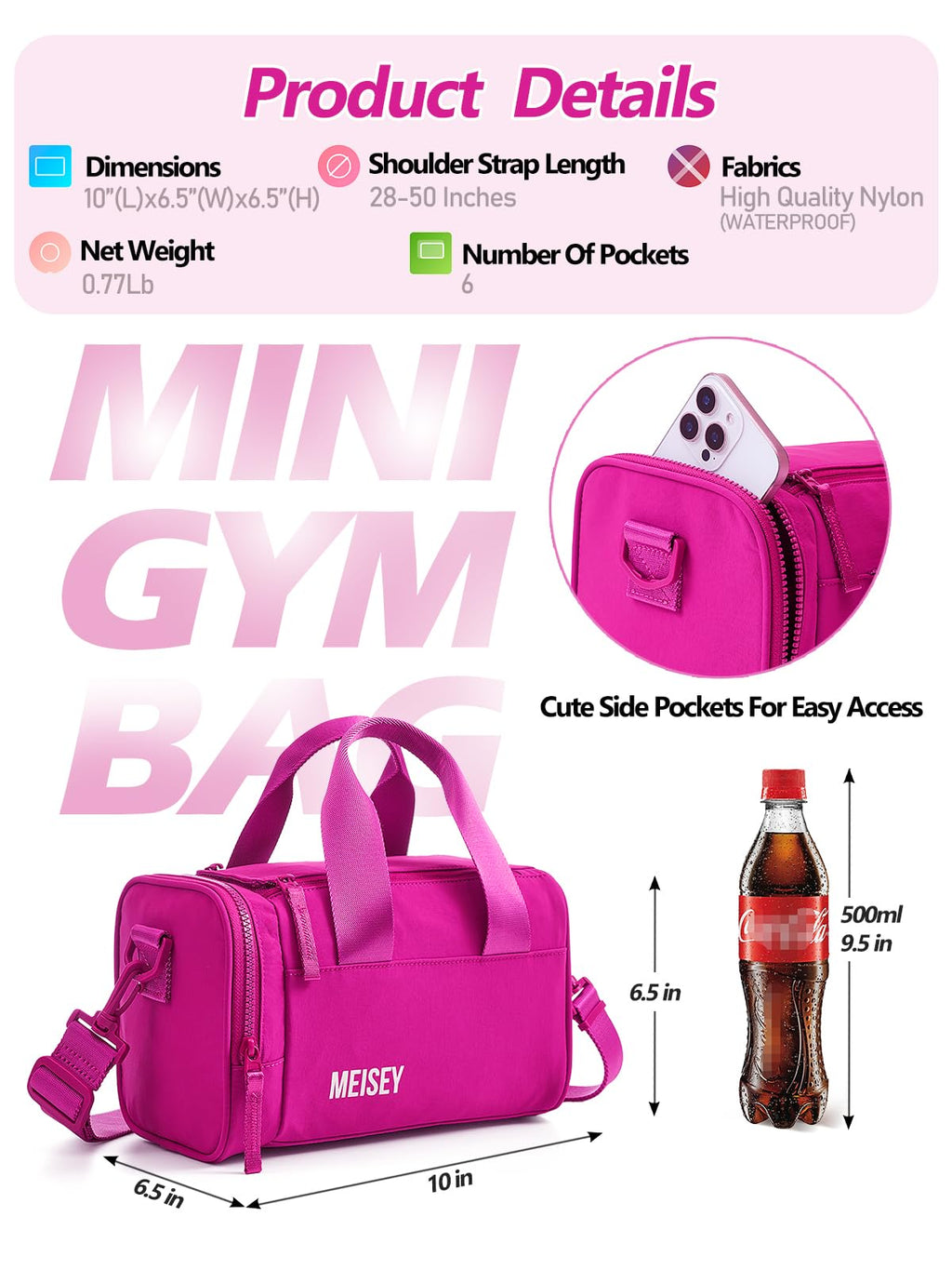 Small Gym Bag Bag With Wet Compartment And Coin Purse Duffel Bags Dance Yoga Workout Bag,Mini Gym Bag For Women (Small Gym Bag - Rose)