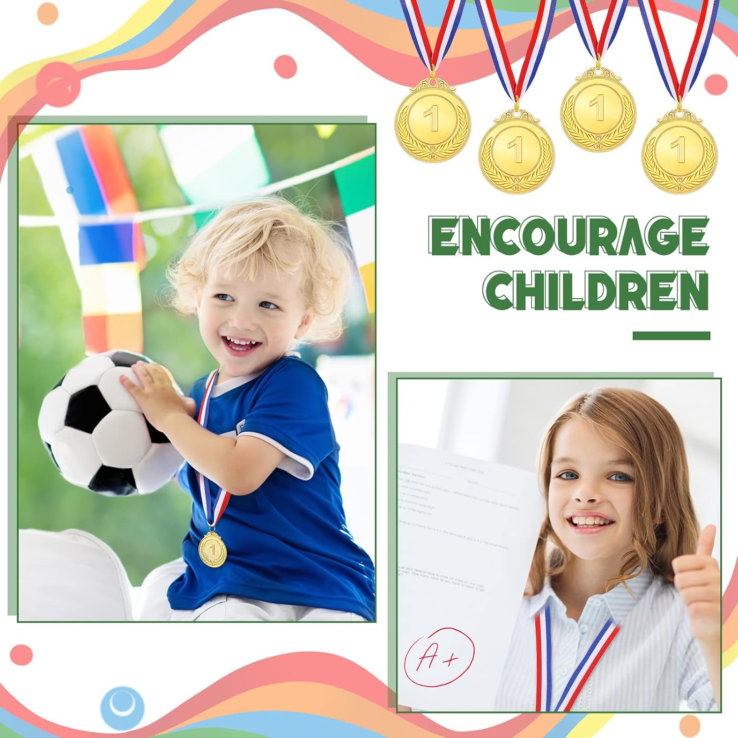 Yinkin Gold Award Medals - 1st Place Medals for Kids | Ribbon Included for Sports Competitions