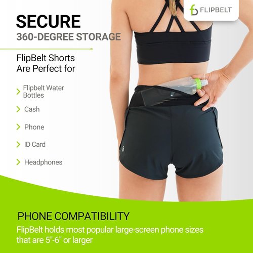 FlipBelt High Waisted Running Shorts - Quick-Dry Activewear with Pockets & Built-In Belt | Perfect for Workouts