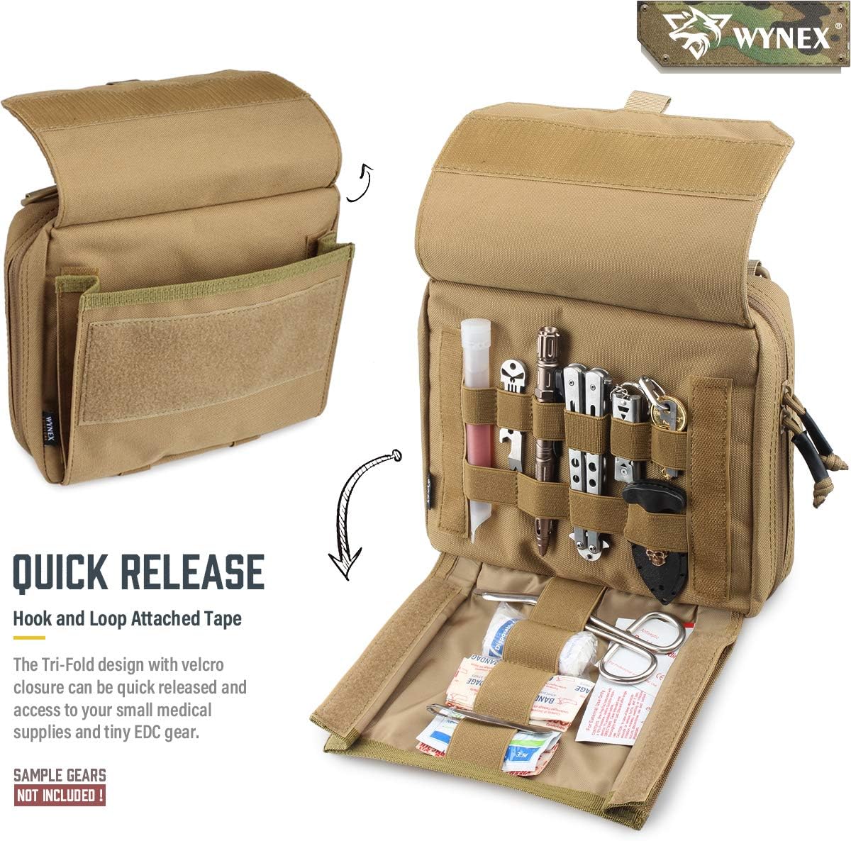 WYNEX Tactical Admin Pouch - Tri-Fold Design | MOLLE Tool & First Aid Organizer | Includes USA Flag Patch