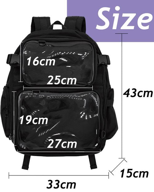 VOUSXLLEZ Ita Bag Backpack Double Window Pins Bag with insert, Backpack for Cosplay and Concert(Pins NOT Included) (White)
