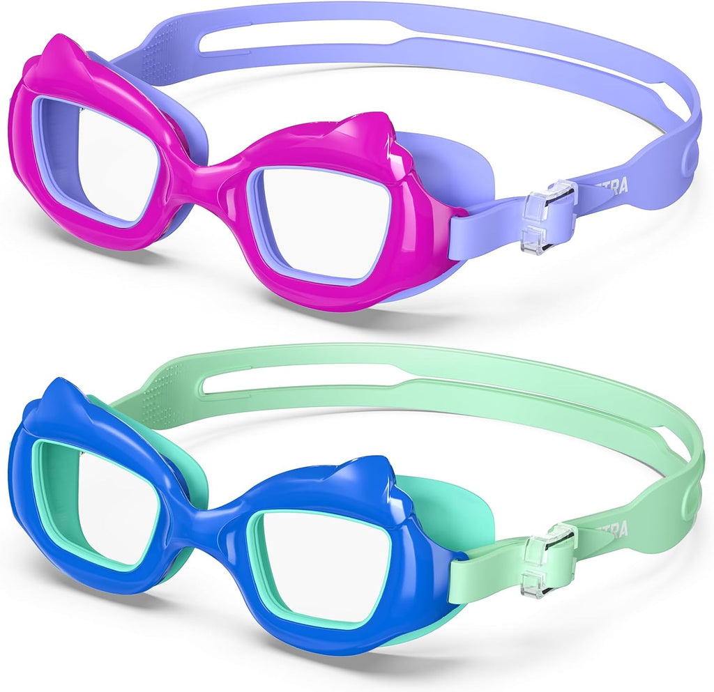 Skiennix Kids Swim Goggles - Anti-Fog UV Protection for Ages 3-10 | 2 Pack with Easy Clips