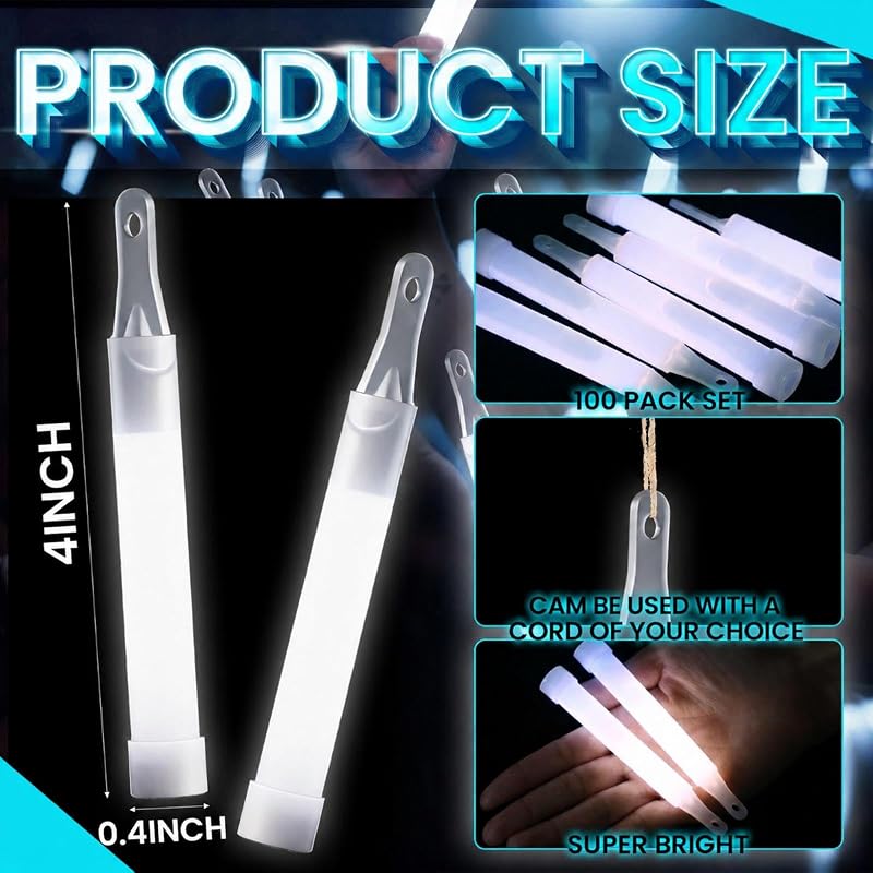 Warm White 4" Glow Sticks Bulk 100 Pack | Emergency Party Glow Sticks