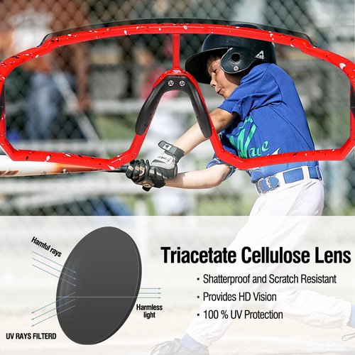DUCO Polarized Kids Sunglasses Youth Sports Cycling Shades Lightweight Frame UV400 Child Boys Girls Baseball SunGlasses DK310 (Red Frame Black White Dot Black Temple Revo Orange Lens)