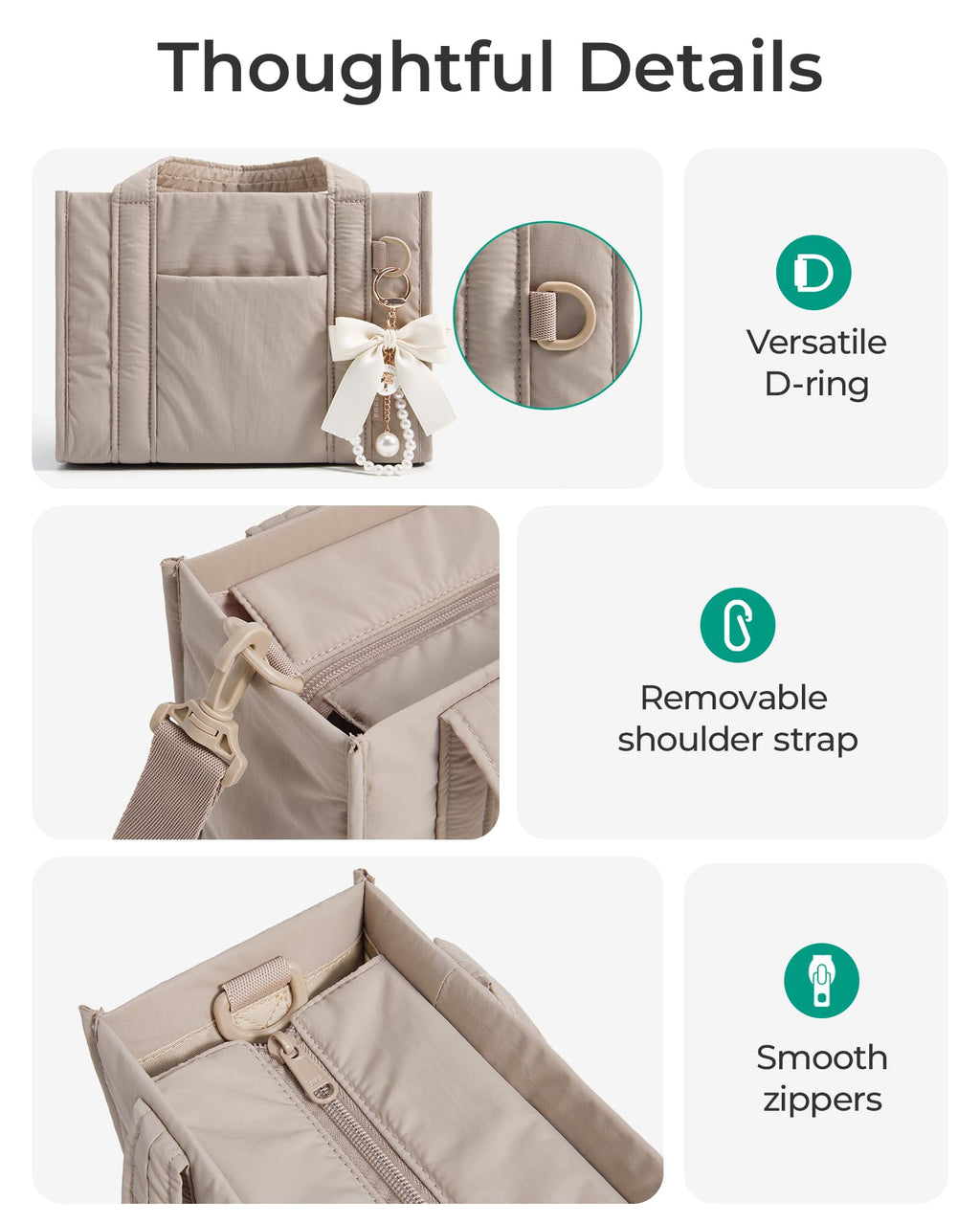 BAGSMART Boxy Tote Bag for Women, Crossbody Bag with Zipper, Crush Bow Purses for Travel Work College, Classic, Mini