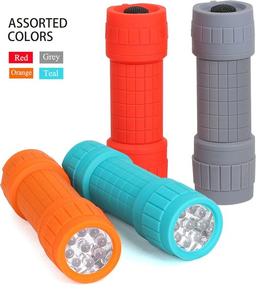 FASTPRO 9-LED Mini Flashlight Set - 4-Pack with Pre-Installed AAA Batteries | Ideal for Camping & Events