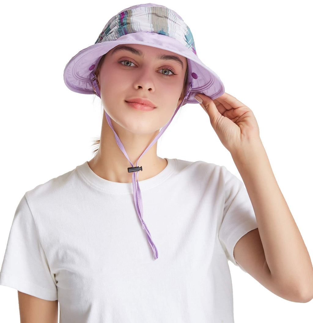 icolor Women Sun Hats UPF 50 Sun Protection Hat Summer Outdoor Neck Shield Flap Visor Hat Ponytail Hats Wide Brim Beach Hat (Lightpurple)