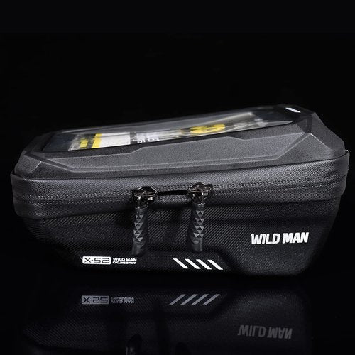 WILD MAN 1L Quick Release Waterproof Bike Front Frame Bag Phone Holder with Touch Screen Top for Mountain Road Bike MTB Cycling (XS2, Black)