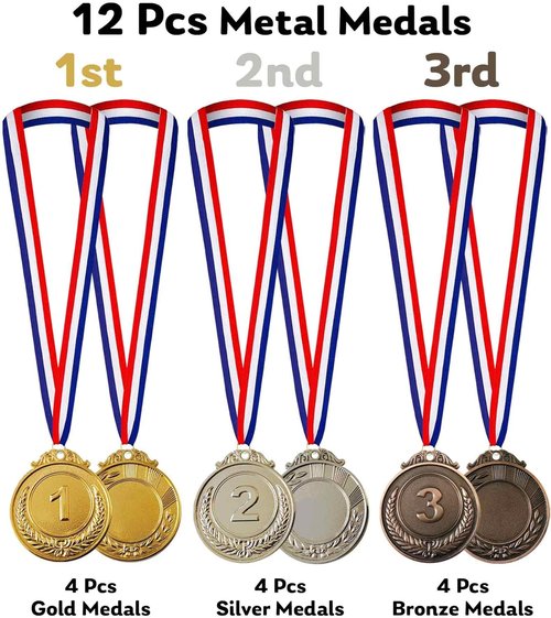 Jauisus Olympic Style Award Medals - 12 Pcs Gold, Silver, Bronze with Neck Ribbons | 2 Inches for Sports & Competitions