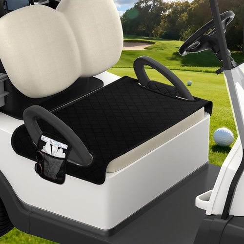Gloserin Golf Cart Seat Covers,Universal Golf Cart Seat Towel Blanket with 4 Front Pockets,Waterproof & Anti-Slip Bottom Golf Cart Accessories Fits for EZGO, Yamaha, Club Car (Black)