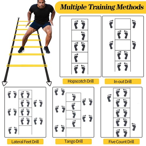 RUBY.Q 12 Rungs Agility Ladder Set, Speed Training Ladder with Steel Stakes and Carry Bag for Soccer, Speed Fitness Feet Training